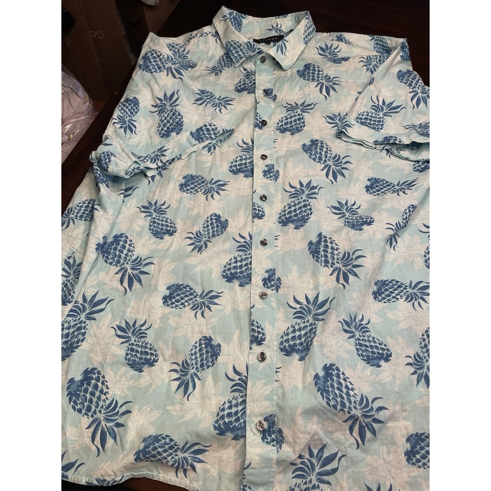 Synrgy Mens Button Up Short Sleeve Shirt 4XL Hawaiian Pineapple